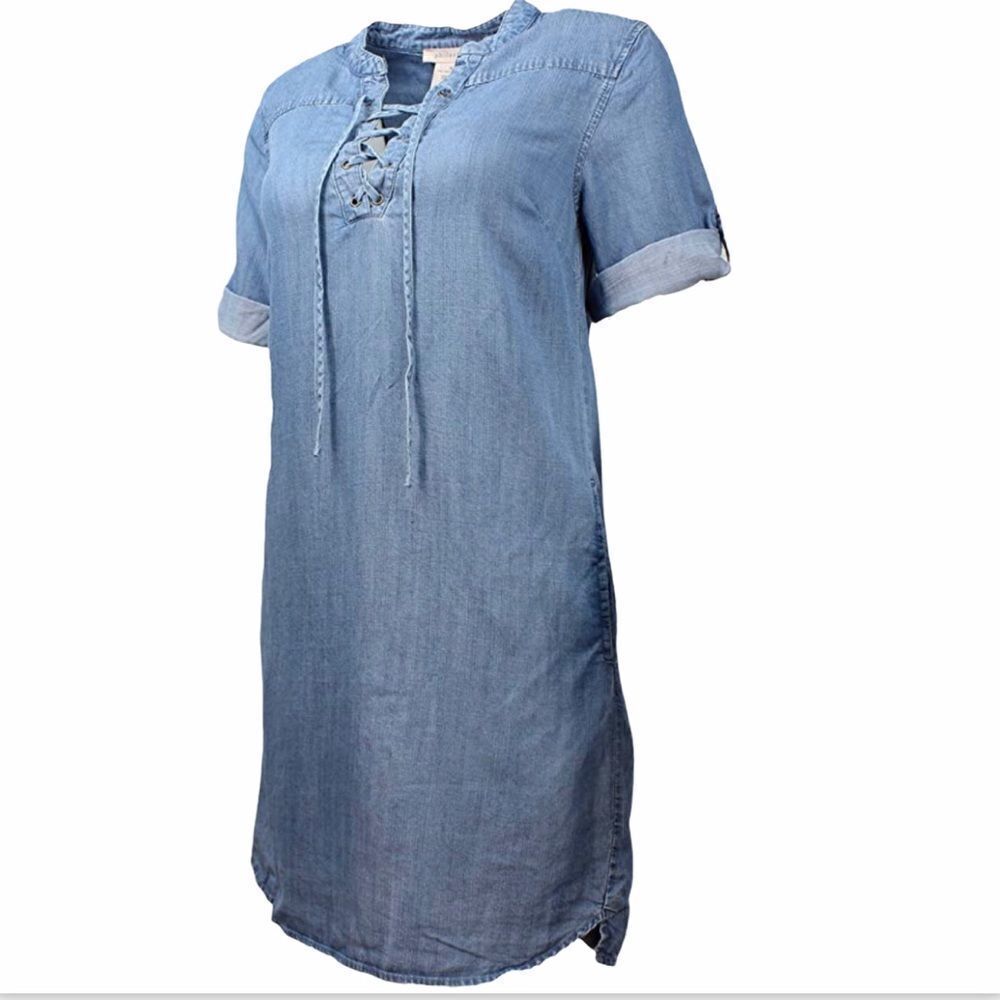 Du Jour Long Sleeves Lace Front Tencel Denim Tunic